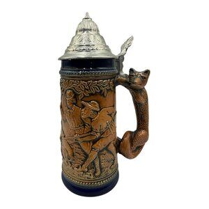 Vintage Gerz German Beer Stein Tankard With Pewter Lid Fox Handle Germany
